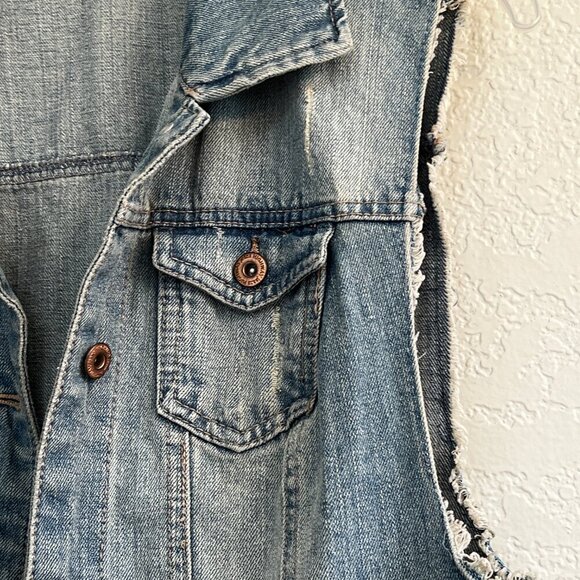 Highway Jeans Sleeveless Denim Jean Jacket Vest Distressed Women's Size Large - Picture 4 of 12